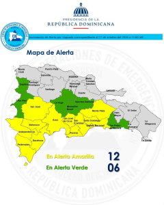 Mapa oficial del COE con 12 demarcaciones en alerta amarilla y seis provincias en alerta verde, 27 de octubre de 2026