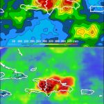 Mapa histórico satelital de acumulación de lluvia en La Española del 18 al 25 de mayo de 2004; no representa las lluvias de octubre de 2026